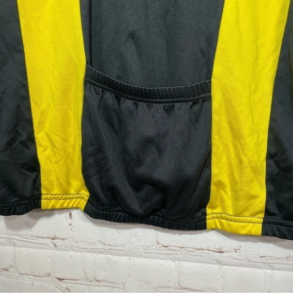 Bellwether Cycling Jersey Mens Medium Yellow Black Short Sleeve 1/4 Zip Striped